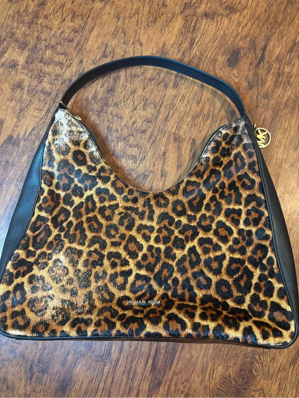 Michael Kors Leopard Print Shoulder Bag with Black Trim